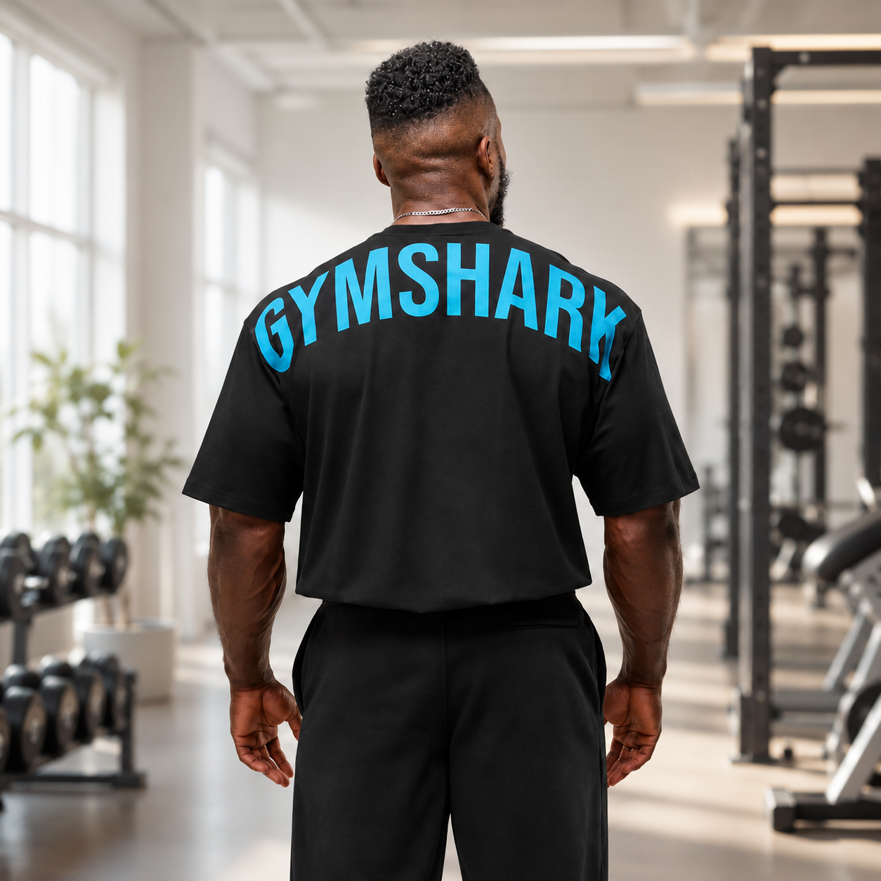 Oversize футболка черная с голубым принтом